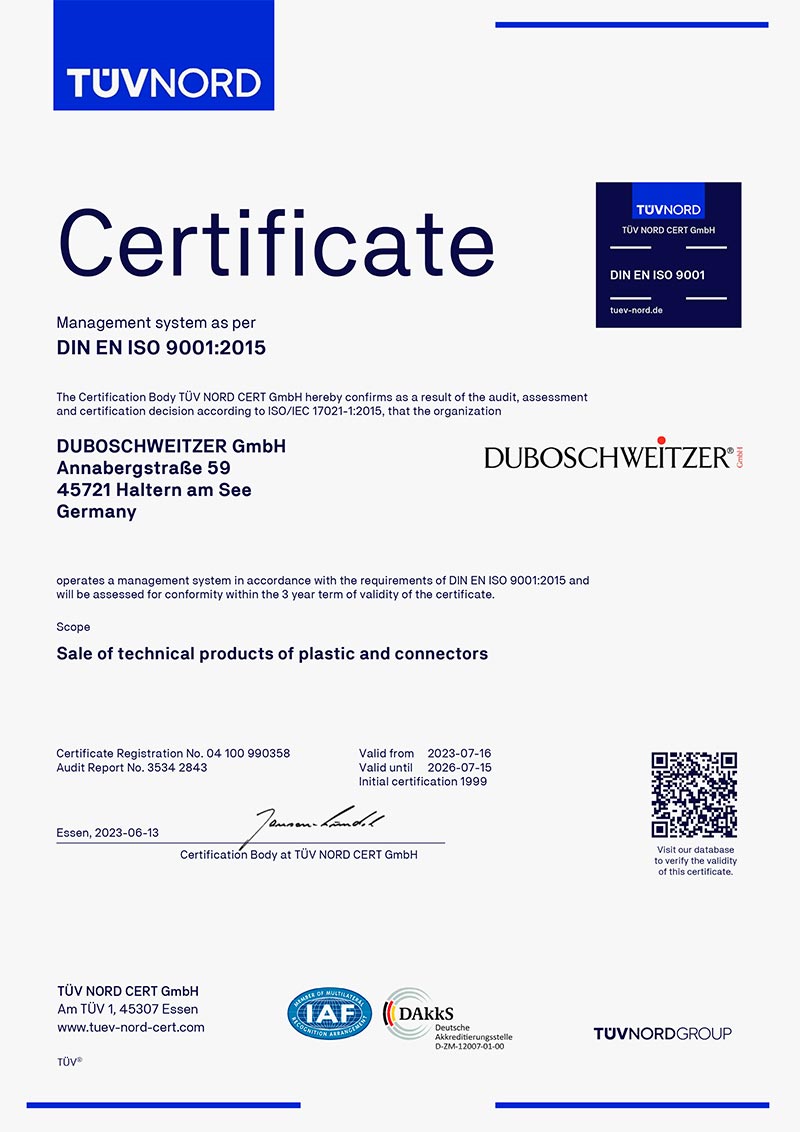 Certificate DIN EN ISO 9001:2015