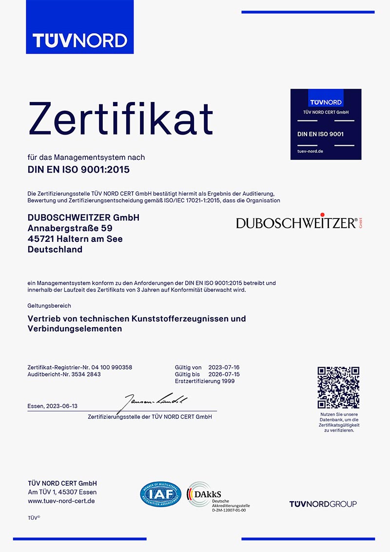 Zertifikat DIN EN ISO 9001:2015
